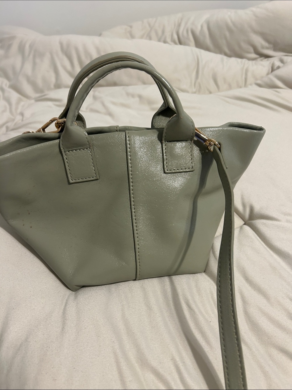 Anthropologie Small Sage Green Crossbody Tote